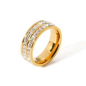 Elegant 18k gold plated titanium steel ring featuring double row square zircon stones