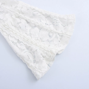 Slim fit white lace mini dress with elegant square neck and floral flare sleeves