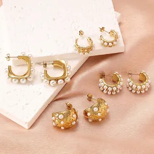 Elegant 18K gold-plated stainless steel earrings with premium pearls in various designs