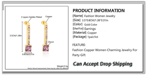 Detailed size specifications for key-shaped gold-plated earrings with zircon stones