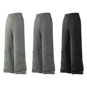 Lockere Baumwoll-Jogginghose mit weitem Bein und Distressed-Nähten in drei Farben