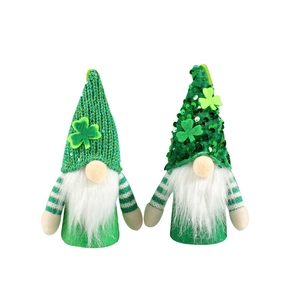 Pair of St. Patrick's Day gnomes with green sequin hats and shamrock details