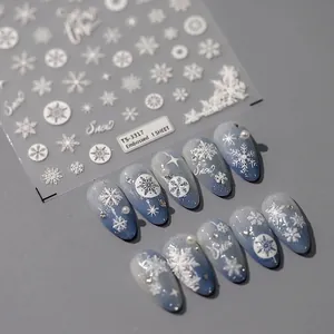 5D Geprägte Schneeflocken Nagelaufkleber Selbstklebend Relief Winter Weiß Nagelsticker Für DIY Maniküre Kunst Dekoration