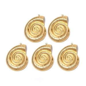 Five pieces of oversized gold plated 304 stainless steel spiral conch shell charms
