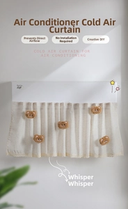 Detail of cream fabric air conditioner deflector with lace trim and cute plush bears