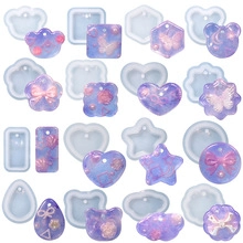 Stampi in silicone per resina con forme di orso, cuore e stella e ciondoli viola inclusi