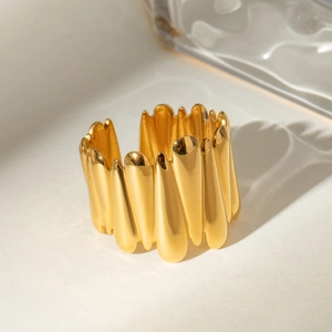 Lava-style 18k gold plated stainless steel open ring with dripping texture