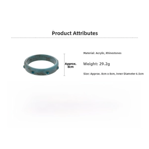 Detailed dimensions of blue marble acrylic bangle with rhinestones, 6.5cm inner diameter