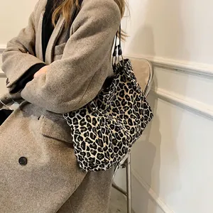 Large leopard print canvas tote bag stylish fashion shoulder bag for women 2024 new