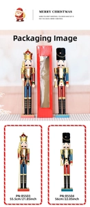 Detail of 55cm traditional wooden nutcracker dolls with crown and trumpet in gift box