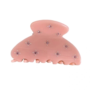 Pink double-sided rhinestone hair claw clip with star-like glitter for women's styling