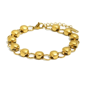 Minimalistisches 18K vergoldetes Edelstahl-Perlenarmband mit strukturierten Goldkugeln