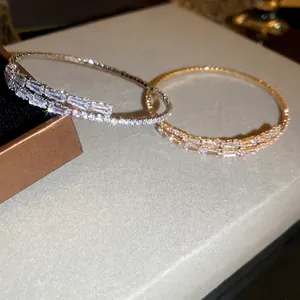 Sparkling silver and gold open bracelets with double row zircon and micro-pave setting