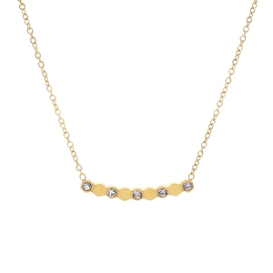 18K gold honeycomb smile necklace with hexagon diamond pendants on cross chain