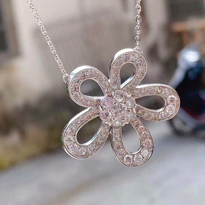 Sparkling S925 silver sunflower necklace pendant with full pavé cubic zirconia