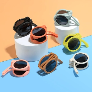 Foldable Kids Sunglasses Round Frame Portable Fashion UV Protection Plastic Frame Resin Lens For Toddlers Boys Girls