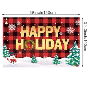 Size diagram of 150x100cm Happy Holiday banner with red plaid and festive motifs