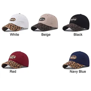 Lot de casquettes de baseball délavées avec visière léopard et logo brodé en cinq coloris