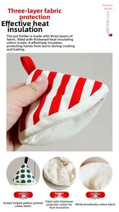 Detail of insulated triangular pot handle cover with thick multi-layer cotton padding