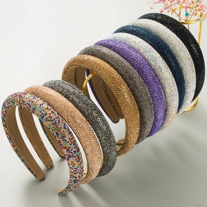 Serre-tête Rembourré de Luxe Entièrement Orné de Strass Brillant High Top Rétro Large Bandeau pour Femmes Accessoires de Mode