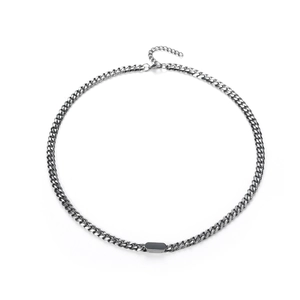 Minimalist titanium steel necklace with a black rectangular pendant on a cuban chain