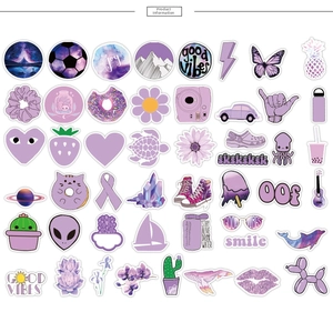 Macro detail of purple VSCO sticker set featuring flowers, butterflies and dreamlike art