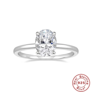 Elegant S925 sterling silver engagement ring with a large oval cut solitaire CZ stone
