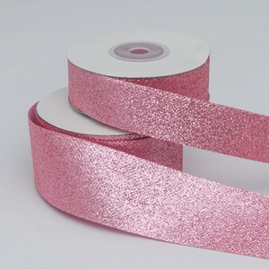 Pink glitter polyester ribbon for festive gift wrapping and Christmas cake decorations