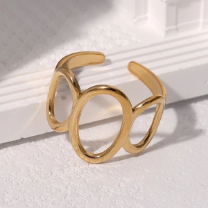 Minimalist 18k gold plated stainless steel open ring with hollow oval geometric design