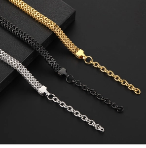 Bracelets gourmette double rangée en acier inoxydable or, noir et argent polis