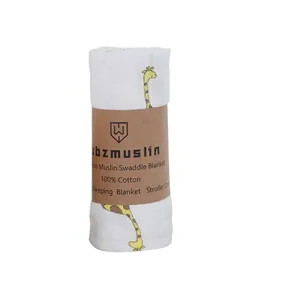 Double-layer cotton muslin swaddle blanket with giraffe print for newborn babies