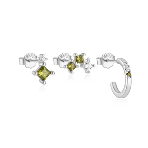 S925 sterling silver earring set with turquoise stones and clear zircon detail