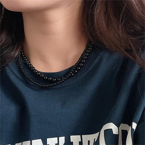 Black Agate Bead Necklace Minimalist Korean Style With 925 Sterling Silver Clasp Elegant Jewelry For Women