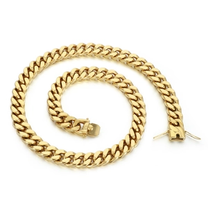 13mm gold stainless steel Cuban link chain for men with secure box clasp closure