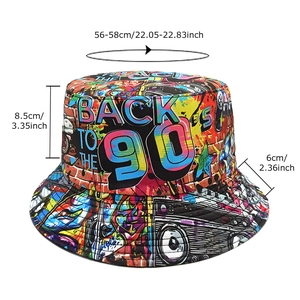 Retro 90s cassette pattern bucket hat with sun protection for outdoor activities
