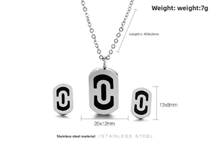 Detailed size parameters for stainless steel paperclip necklace and black enamel earrings set