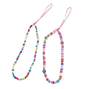 Colorful Evil Eye phone charms made of glass beads and polymer clay discs in a pair