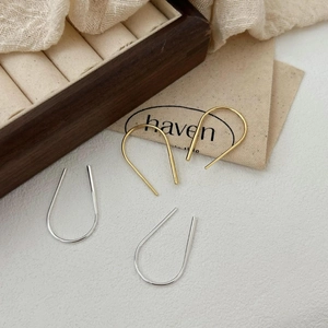 Minimalist U-Shaped Hoop Earrings 925 Sterling Silver Geometric Polished Drop Dangle For Women Daily Wear