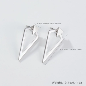 Detail view of S925 sterling silver geometric triangle earrings with dimensions and weight