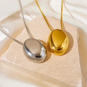 Minimalist Water Drop Pendant Necklace Stainless Steel Polished Oval Pebble Charm Jewelry For Women