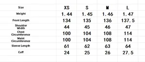 Detailed size chart showing measurements for the British style striped wool coat