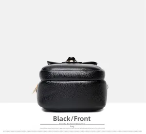 Front view of black pebble leather crossbody phone bag with gold metal zipper