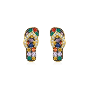Colorful gemstone pavé flip-flop earrings in gold plated S925 sterling silver