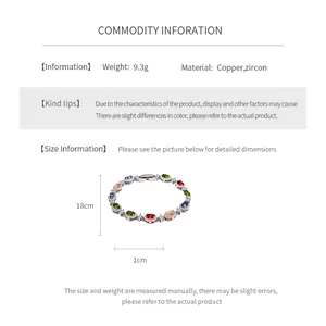 Size guide for zircon buckle bracelet showing 18cm length and copper material details