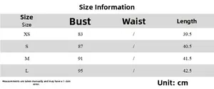 Tabla de tallas con medidas de busto y largo en cm para crop top con capucha para mujer