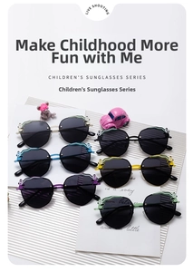 Detail of colorful children polarized sunglasses with cute cartoon panda ornaments