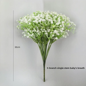 Detail of a 30cm white gypsophila artificial flower with a 5-branch single stem structure