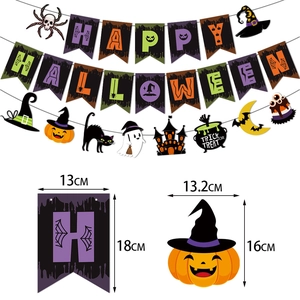 Halloween Happy Halloween banner set with ghost pumpkin and castle theme decorations
