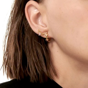 S925 silver needle gold stud earrings with colorful zircons on female model