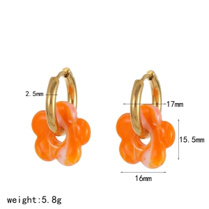 Colorful resin flower earrings with gold stainless steel hoops and sizing measurements